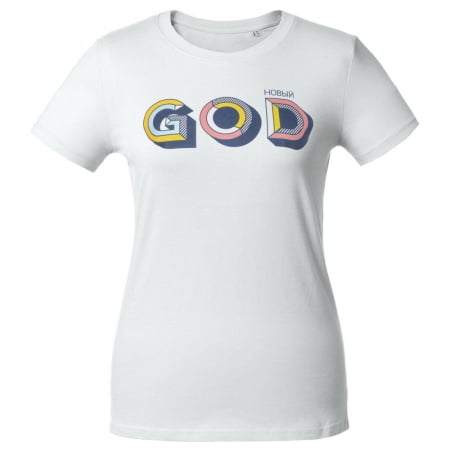 Футболка женская «Новый GOD», белая купить с нанесением логотипа оптом на заказ в интернет-магазине Санкт-Петербург