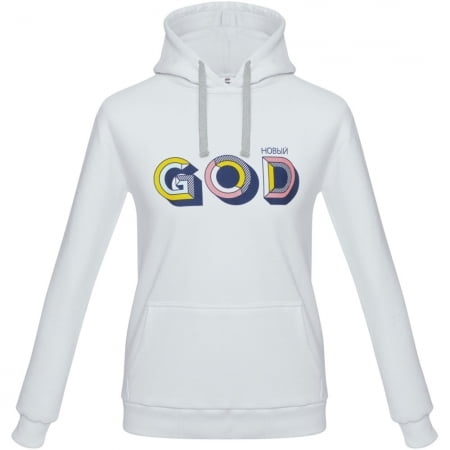 Толстовка с капюшоном «Новый GOD», белая купить с нанесением логотипа оптом на заказ в интернет-магазине Санкт-Петербург