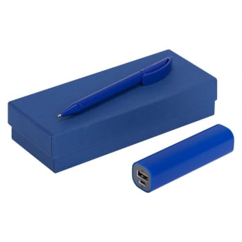 Набор Couple: аккумулятор и ручка, синий купить с нанесением логотипа оптом на заказ в интернет-магазине Санкт-Петербург