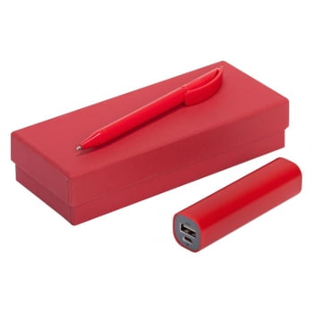 Набор Couple: аккумулятор и ручка, красный купить с нанесением логотипа оптом на заказ в интернет-магазине Санкт-Петербург