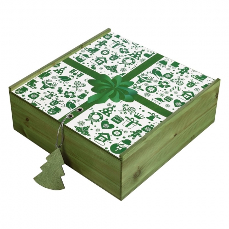 Коробка деревянная, зеленая купить с нанесением логотипа оптом на заказ в интернет-магазине Санкт-Петербург