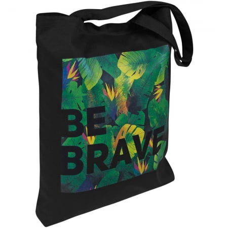 Холщовая сумка «Будь храбрым!», черная купить с нанесением логотипа оптом на заказ в интернет-магазине Санкт-Петербург
