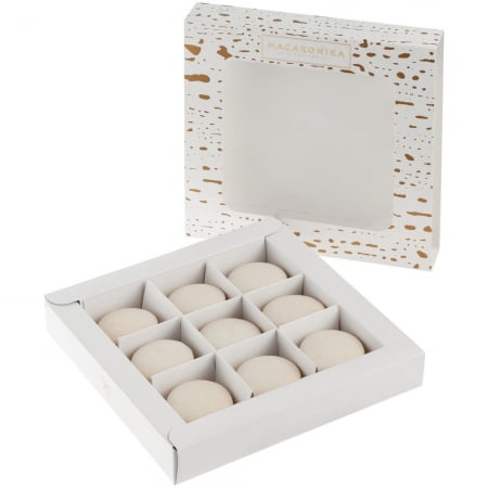 Набор из 9 пирожных макарон, в коробке с окошком купить с нанесением логотипа оптом на заказ в интернет-магазине Санкт-Петербург
