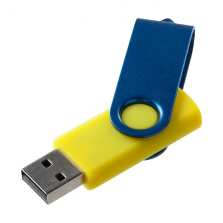 Флешка Twist Color, желтая с синим, 16 Гб купить с нанесением логотипа оптом на заказ в интернет-магазине Санкт-Петербург
