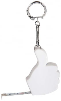 Брелок Thumbs Up с рулеткой 1 м, белый купить с нанесением логотипа оптом на заказ в интернет-магазине Санкт-Петербург