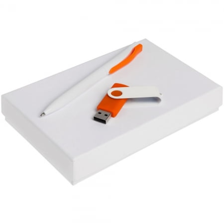 Набор Twist White, белый с оранжевым, 16 Гб купить с нанесением логотипа оптом на заказ в интернет-магазине Санкт-Петербург