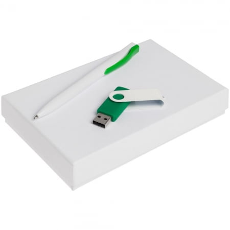 Набор Twist White, белый с зеленым, 16 Гб купить с нанесением логотипа оптом на заказ в интернет-магазине Санкт-Петербург