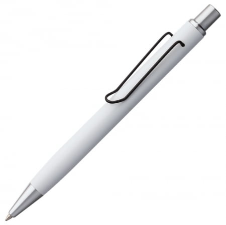 Ручка шариковая Clamp, белая с черным купить с нанесением логотипа оптом на заказ в интернет-магазине Санкт-Петербург