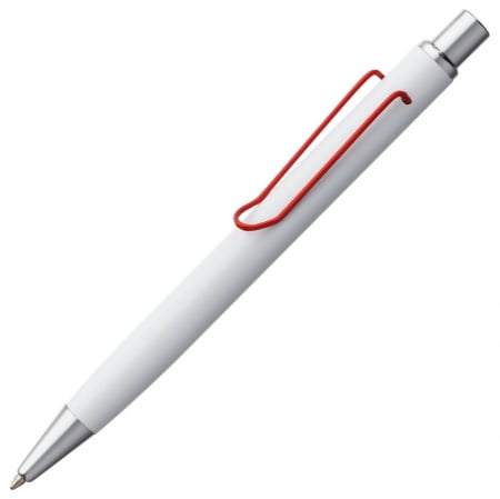 Ручка шариковая Clamp, белая с красным купить с нанесением логотипа оптом на заказ в интернет-магазине Санкт-Петербург