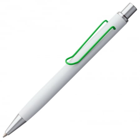 Ручка шариковая Clamp, белая с зеленым купить с нанесением логотипа оптом на заказ в интернет-магазине Санкт-Петербург