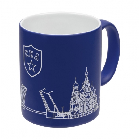 Кружка «СКА. В сердце города» в коробке, синяя купить с нанесением логотипа оптом на заказ в интернет-магазине Санкт-Петербург