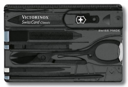 Набор инструментов SwissCard, полупрозрачный черный купить с нанесением логотипа оптом на заказ в интернет-магазине Санкт-Петербург