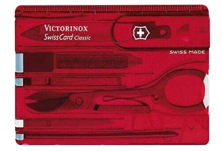 Набор инструментов SwissCard, полупрозрачный красный купить с нанесением логотипа оптом на заказ в интернет-магазине Санкт-Петербург