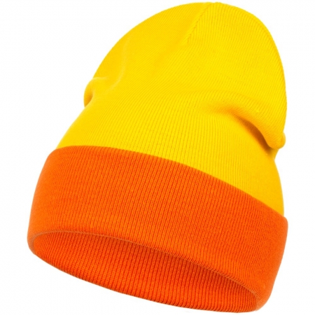 Шапка Real Talk Duo, желтая с апельсиновым купить с нанесением логотипа оптом на заказ в интернет-магазине Санкт-Петербург