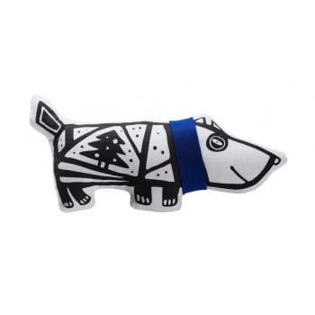 Игрушка« Собака в шарфе», малая, белая с синим купить с нанесением логотипа оптом на заказ в интернет-магазине Санкт-Петербург