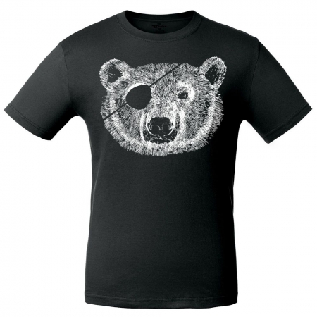 Футболка «Медведь-пират» со светящимся принтом, черная купить с нанесением логотипа оптом на заказ в интернет-магазине Санкт-Петербург