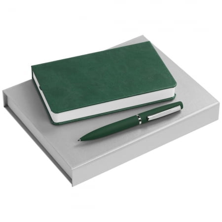 Набор Basis: ежедневник 10х16 см и ручка, зеленый купить с нанесением логотипа оптом на заказ в интернет-магазине Санкт-Петербург