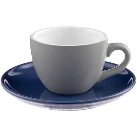 Чайная пара Cozy Morning, серая с синим купить с нанесением логотипа оптом на заказ в интернет-магазине Санкт-Петербург