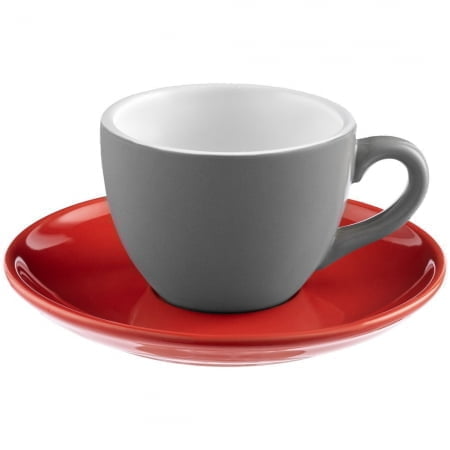 Чайная пара Cozy Morning, серая с красным купить с нанесением логотипа оптом на заказ в интернет-магазине Санкт-Петербург