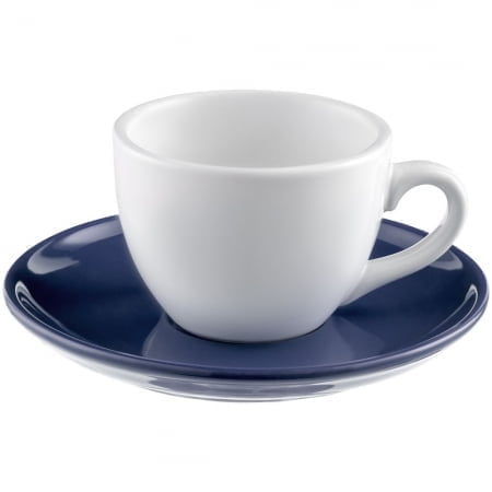 Чайная пара Cozy Morning, белая с синим купить с нанесением логотипа оптом на заказ в интернет-магазине Санкт-Петербург