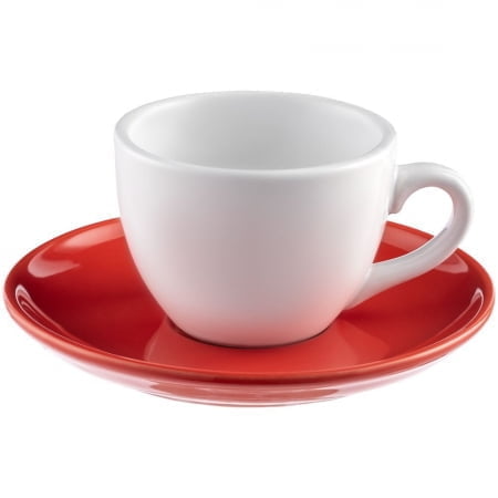 Чайная пара Cozy Morning, белая с красным купить с нанесением логотипа оптом на заказ в интернет-магазине Санкт-Петербург