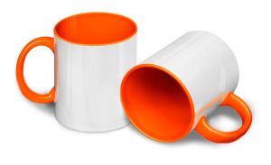 Кружка цветная внутри и ручка, оранжевая купить оптом с нанесением логотипа