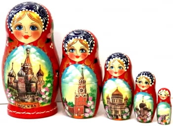 Матрешка Москва 5 мест 17 сантиметров купить оптом в Санкт-Петербурге и Москве