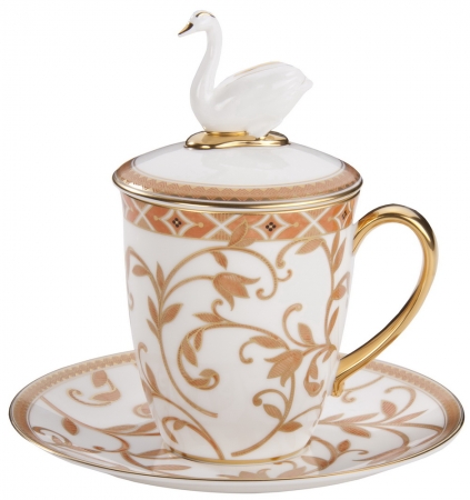 Чайная пара Swan с терракотовым орнаментом купить с нанесением логотипа оптом на заказ в интернет-магазине Санкт-Петербург
